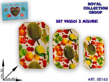 23438 SET 3VASSOI PLASTICA FIORATI  cm44,5x31