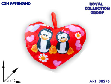 PL2862 1 CUORE PINGUINI INNAMORATI PELUCHE CM 12