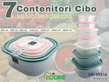 CONTENITORE CIBO 7 PZ QUADRATI CM 23.5