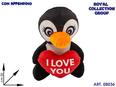 69616 WH20 PINGUINO PELUCHE I LOVE YOU  CM 20