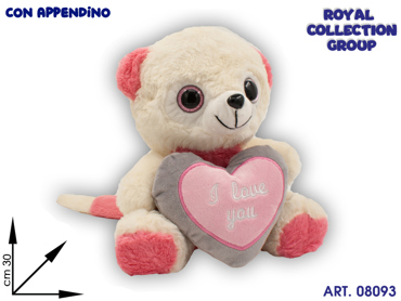 A1 18060 3 PROCIONE PELUCHE C/CUORE ROSA CM 30