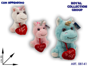 A1 20186E 20B  UNICORNO PELUCHE 3 ASS  CM 20 C/CUORE