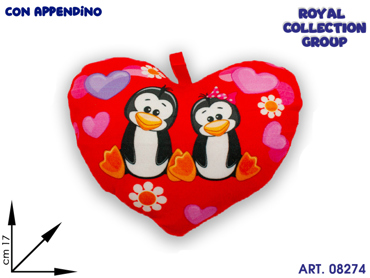 PL2862 2 CUORE PINGUINI INNAMORATI PELUCHE CM 17