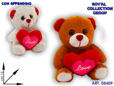 PL2919 1 ORSO PELUCHE 2 COL C/CUORE LOVE CM 15