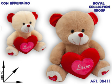 PL2919 3 ORSO PELUCHE 2 COL C/CUORE LOVE CM 40