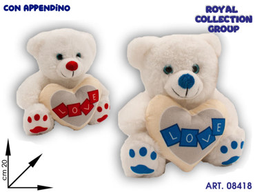 PL2922 2 ORSO PELUCHE  BIANCO C/ CUORE 2 ASS CM 20