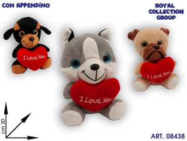 JM1923 ABCD CANE PELUCHE OCCHIONI 3 ASS C/CUORE  CM 20