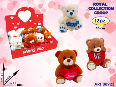 ESPOSITORE C/12 PZ PELUCHE CUORE PL2922-2936-2919 CM 15 ASS