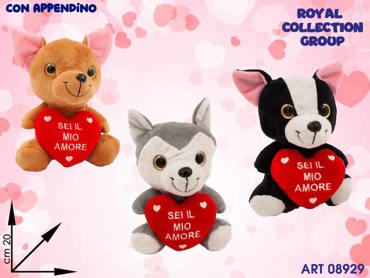 PL2926-2 CANI C/CUORE TI AMO 3 ASS CM 20