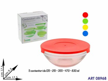 1348529 BOX 5 CONTENITORI IN VETRO COL ASS CM 17.5X17.5