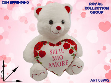 PL2932 5 ORSO PELUCHE  BIANCO C/CUORE  CM 75