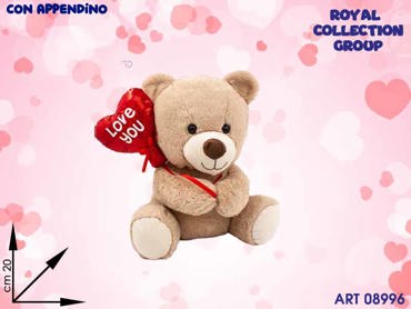 PL2983-1 ORSETTO PELUCHE C/PALLONCINO I LOVE YOU CM 20