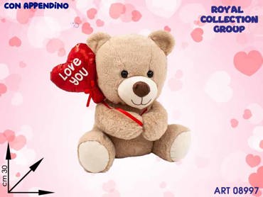 PL2983-2 ORSETTO PELUCHE C/PALLONCINO I LOVE YOU CM 30