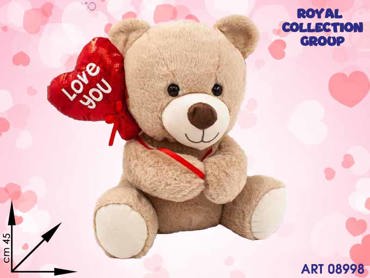 PL2983-3 ORSETTO PELUCHE C/PALLONCINO I LOVE YOU CM 45