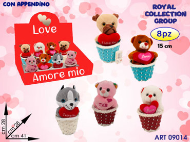 ESPOSITORE SAN VALENTINO C/PZ 8 CESTINO PELUCHE CUORE CM 15