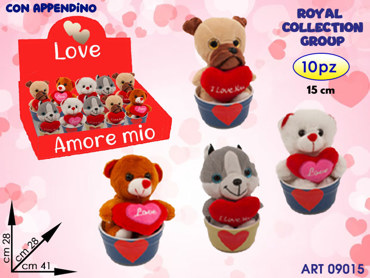 EXPO SAN VALENTINO C/PZ 10 CERAMICA  PELUCHE CUORE CM 15
