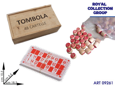 K3003103 GIOCO TOMBOLA IN LEGNO C/48 CARTELLE CM 18.5X10.5