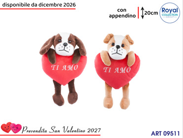 PL3051 1BULLDOG PELUCHE CUORE TI AMO CM 20